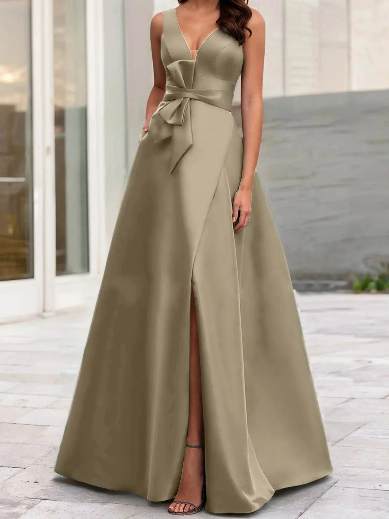 A-Line/Princess V-Neck Sleeveless  Mother Of The Bride Dresses With Split Side - Image 129