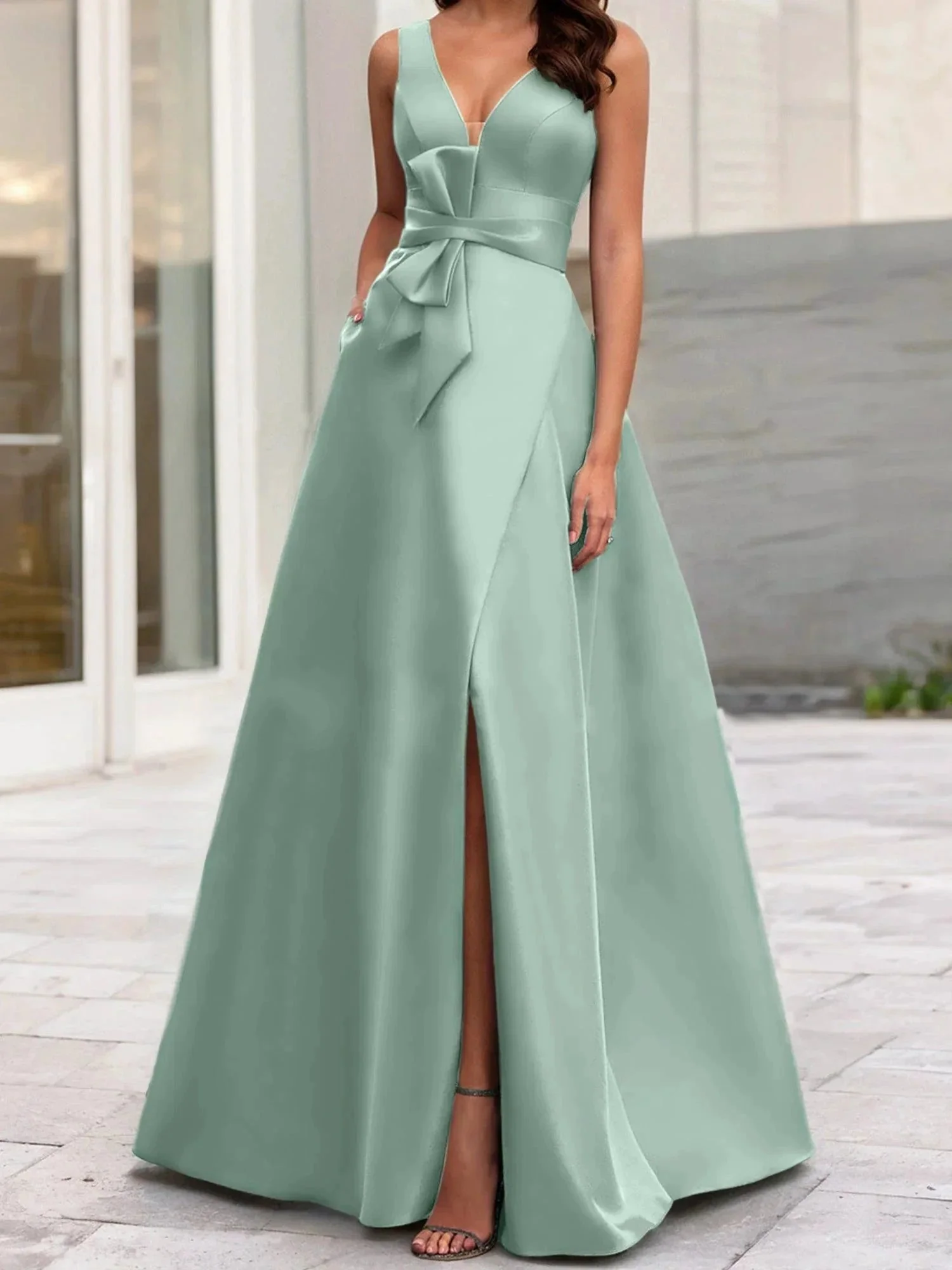 A-Line/Princess V-Neck Sleeveless  Mother Of The Bride Dresses With Split Side - Image 19