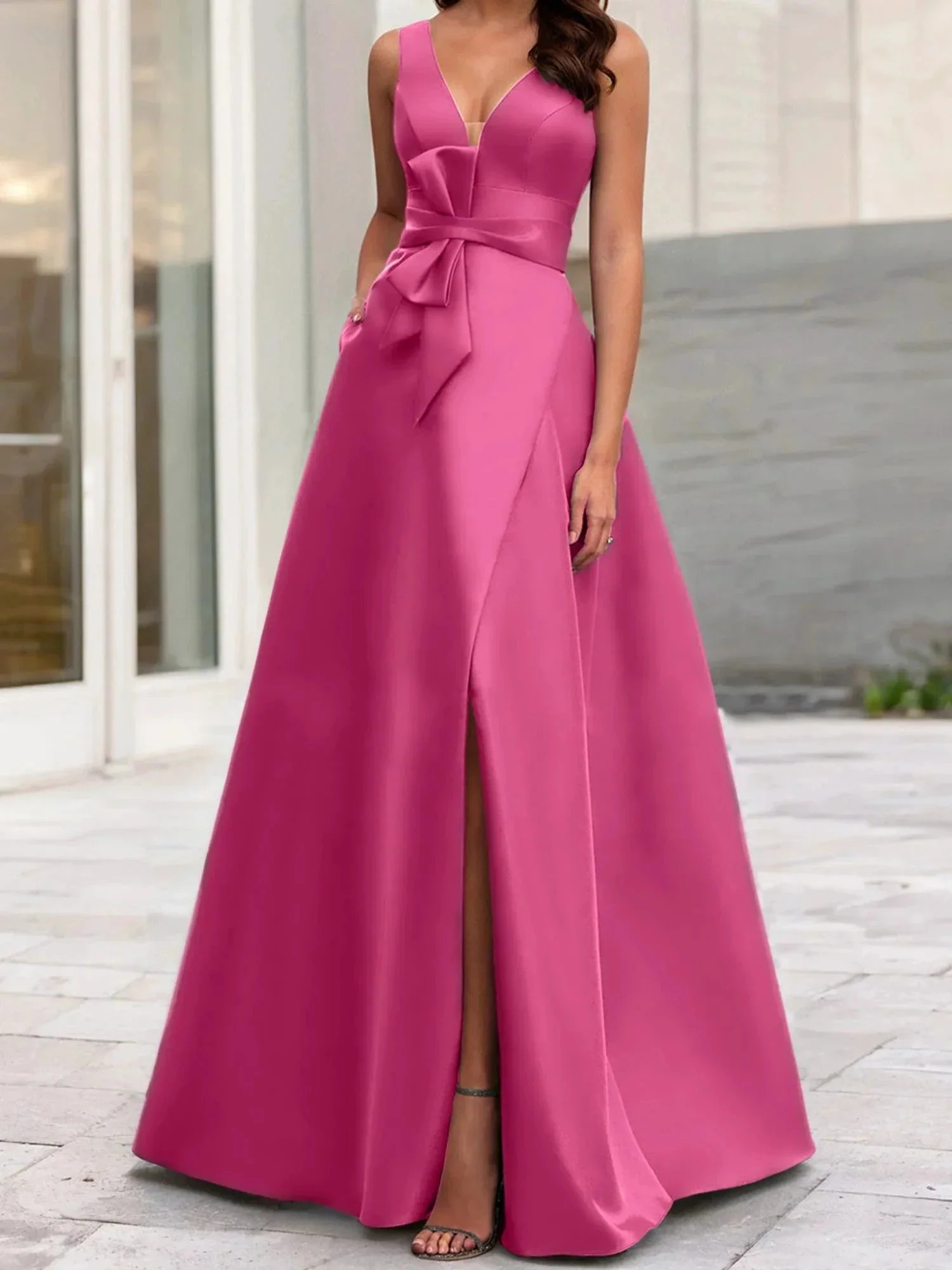 A-Line/Princess V-Neck Sleeveless  Mother Of The Bride Dresses With Split Side - Image 24