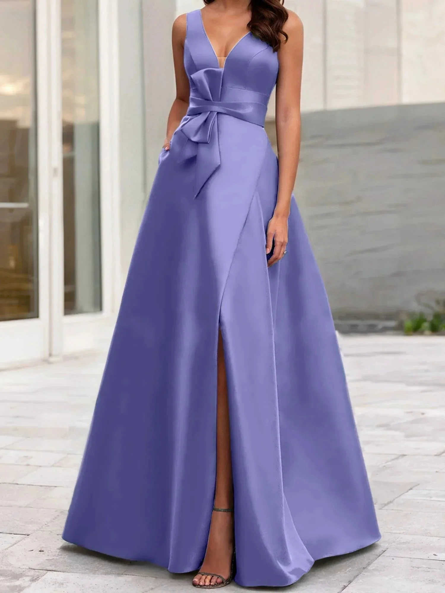 A-Line/Princess V-Neck Sleeveless  Mother Of The Bride Dresses With Split Side - Image 31