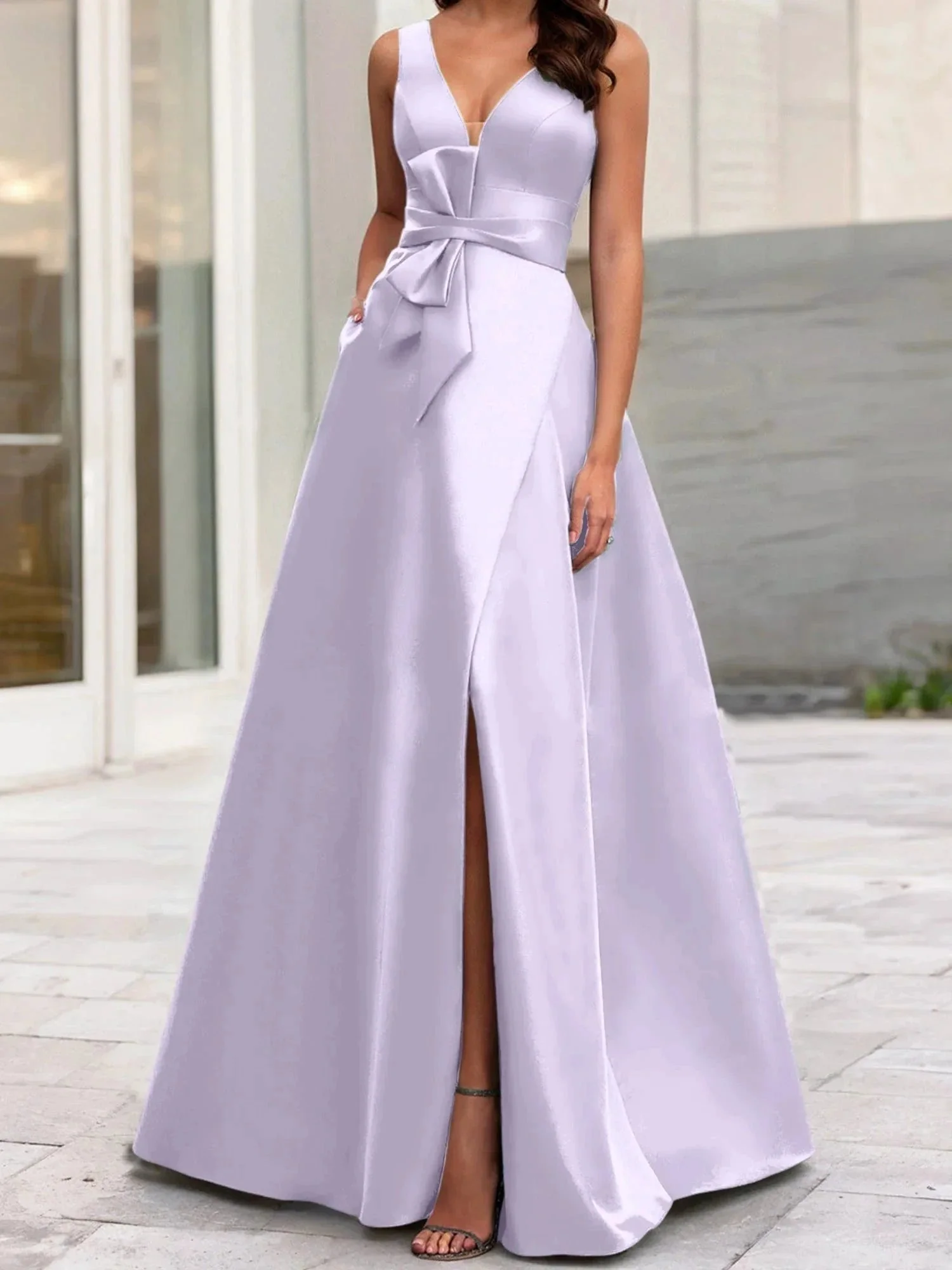 A-Line/Princess V-Neck Sleeveless  Mother Of The Bride Dresses With Split Side - Image 34