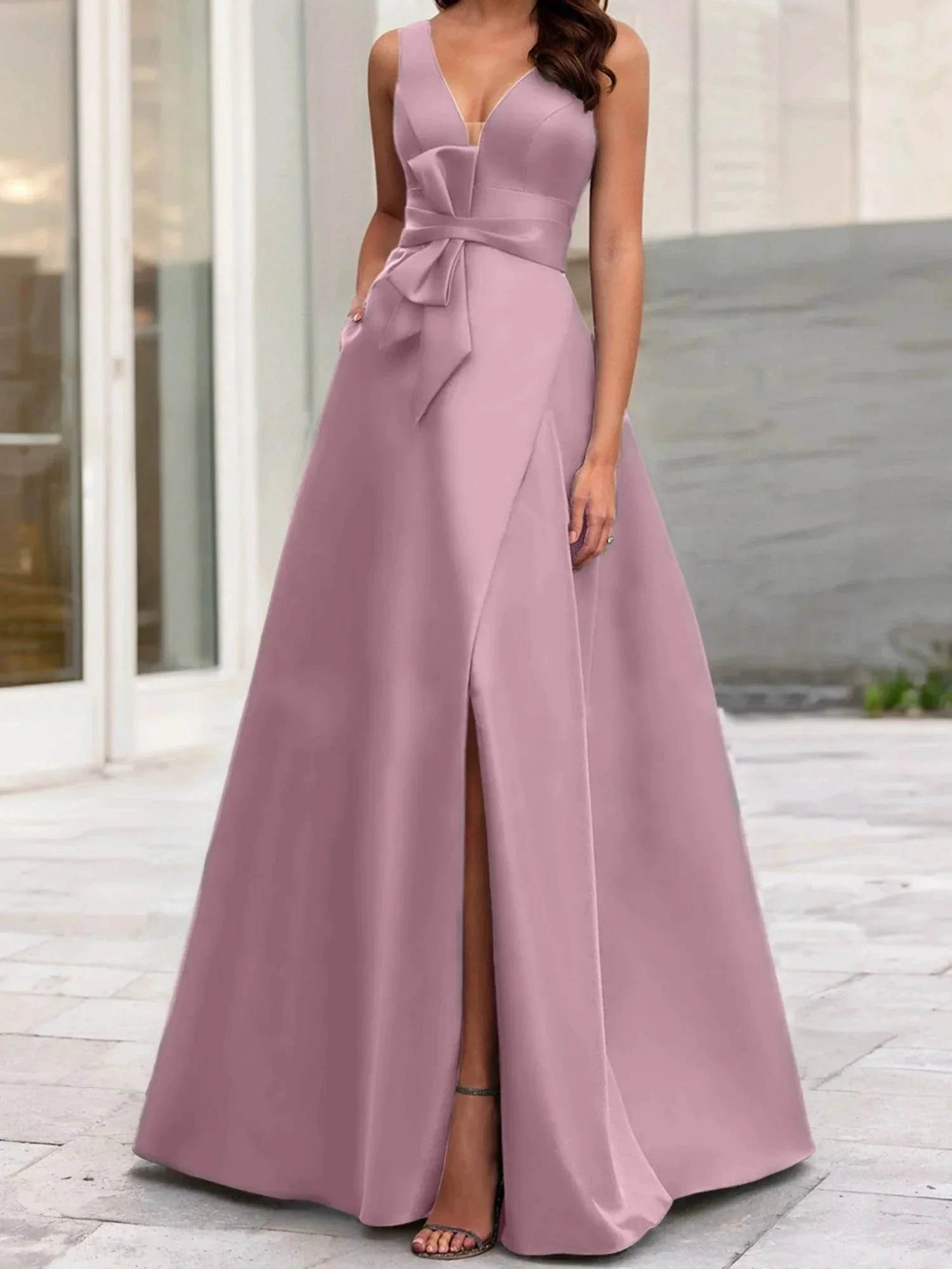 A-Line/Princess V-Neck Sleeveless  Mother Of The Bride Dresses With Split Side - Image 35