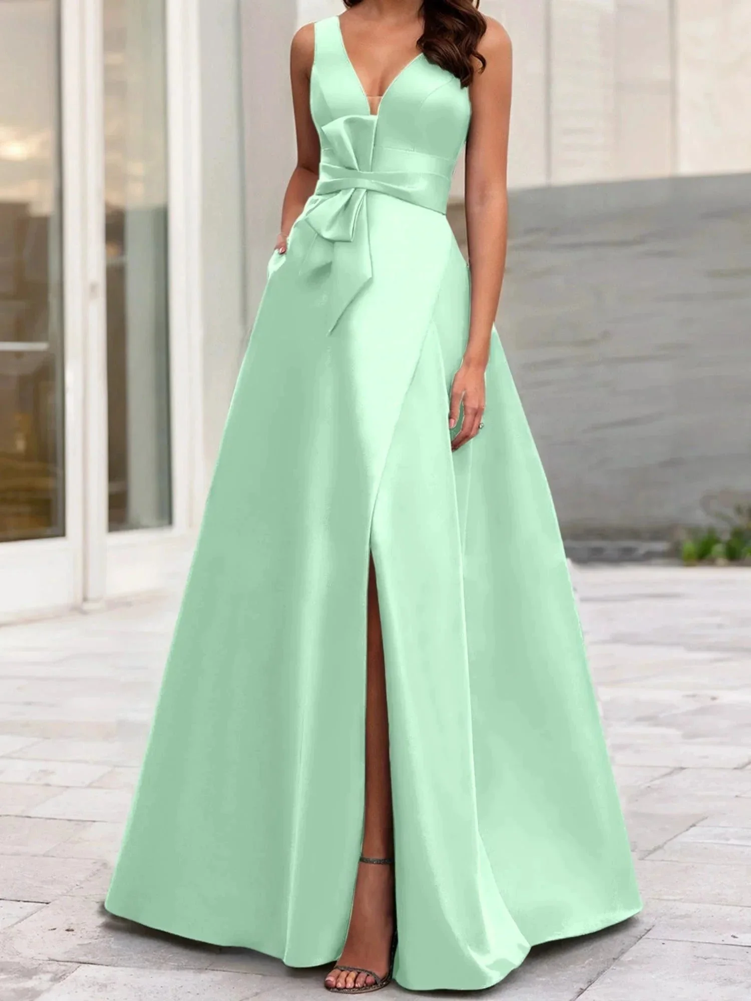 A-Line/Princess V-Neck Sleeveless  Mother Of The Bride Dresses With Split Side - Image 37
