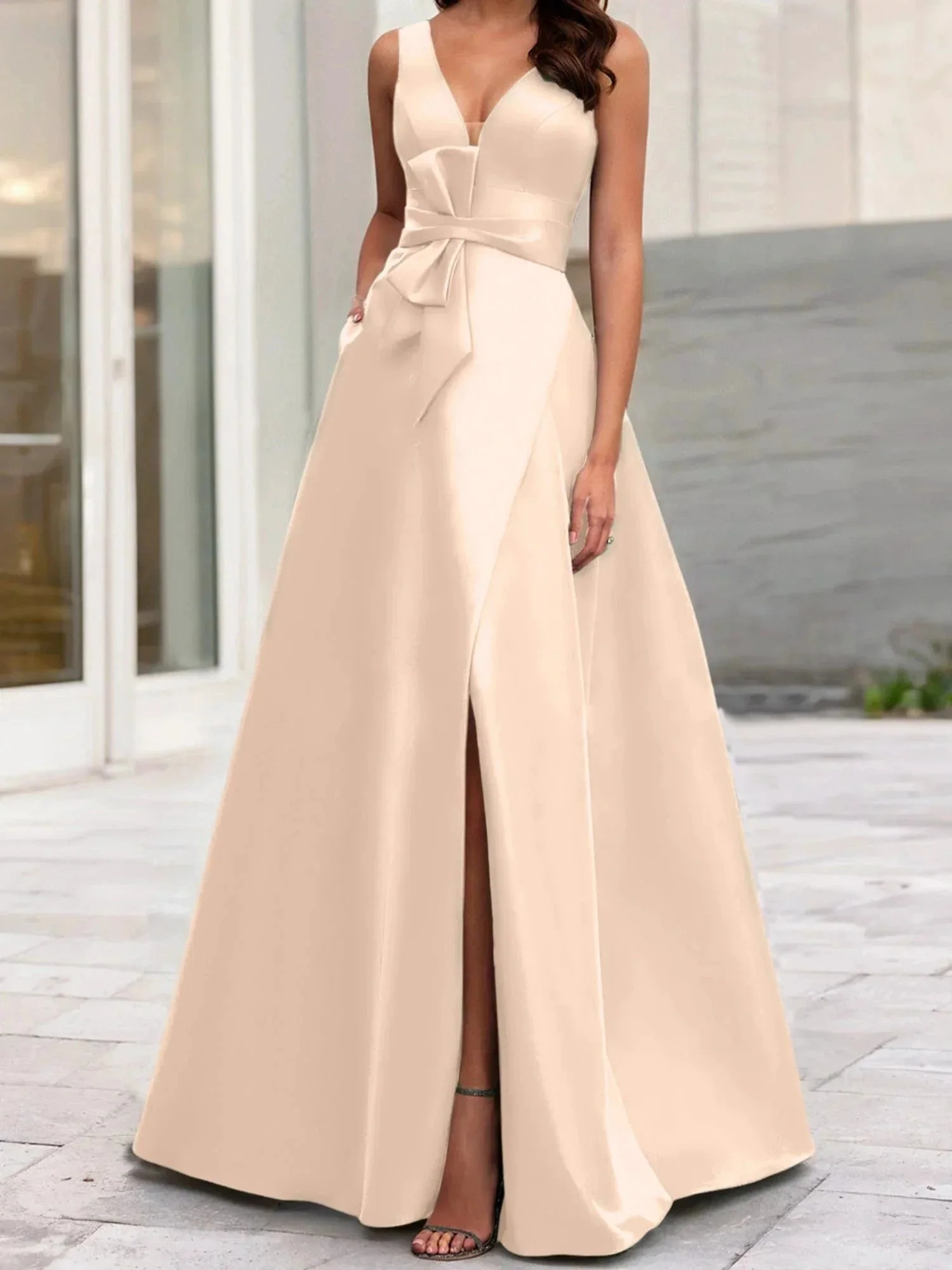 A-Line/Princess V-Neck Sleeveless  Mother Of The Bride Dresses With Split Side - Image 45