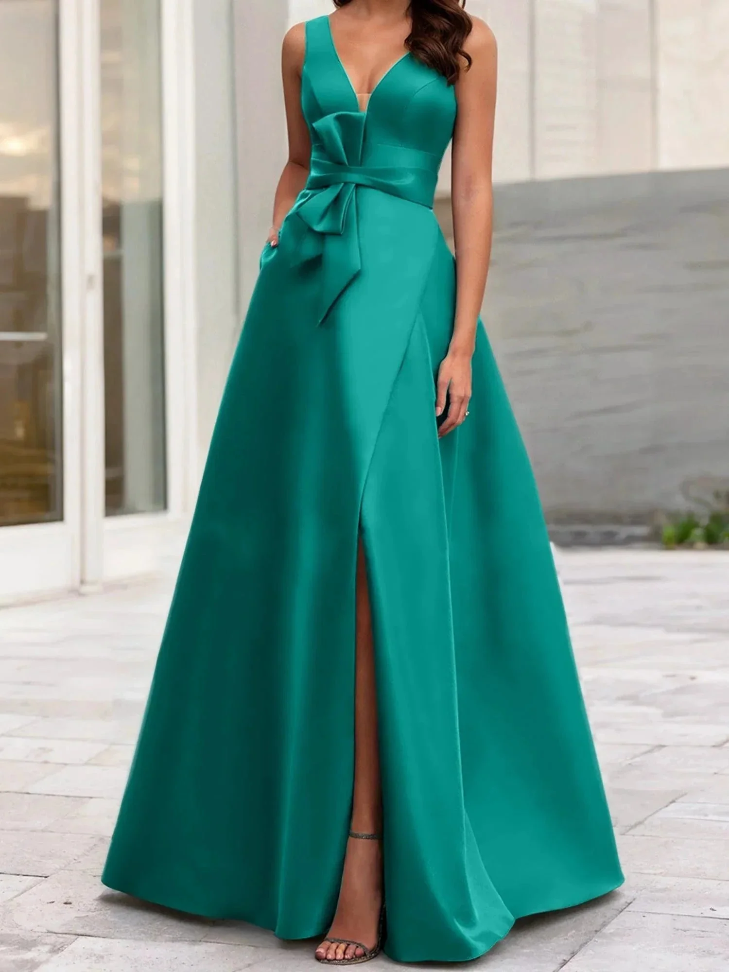 A-Line/Princess V-Neck Sleeveless  Mother Of The Bride Dresses With Split Side - Image 46