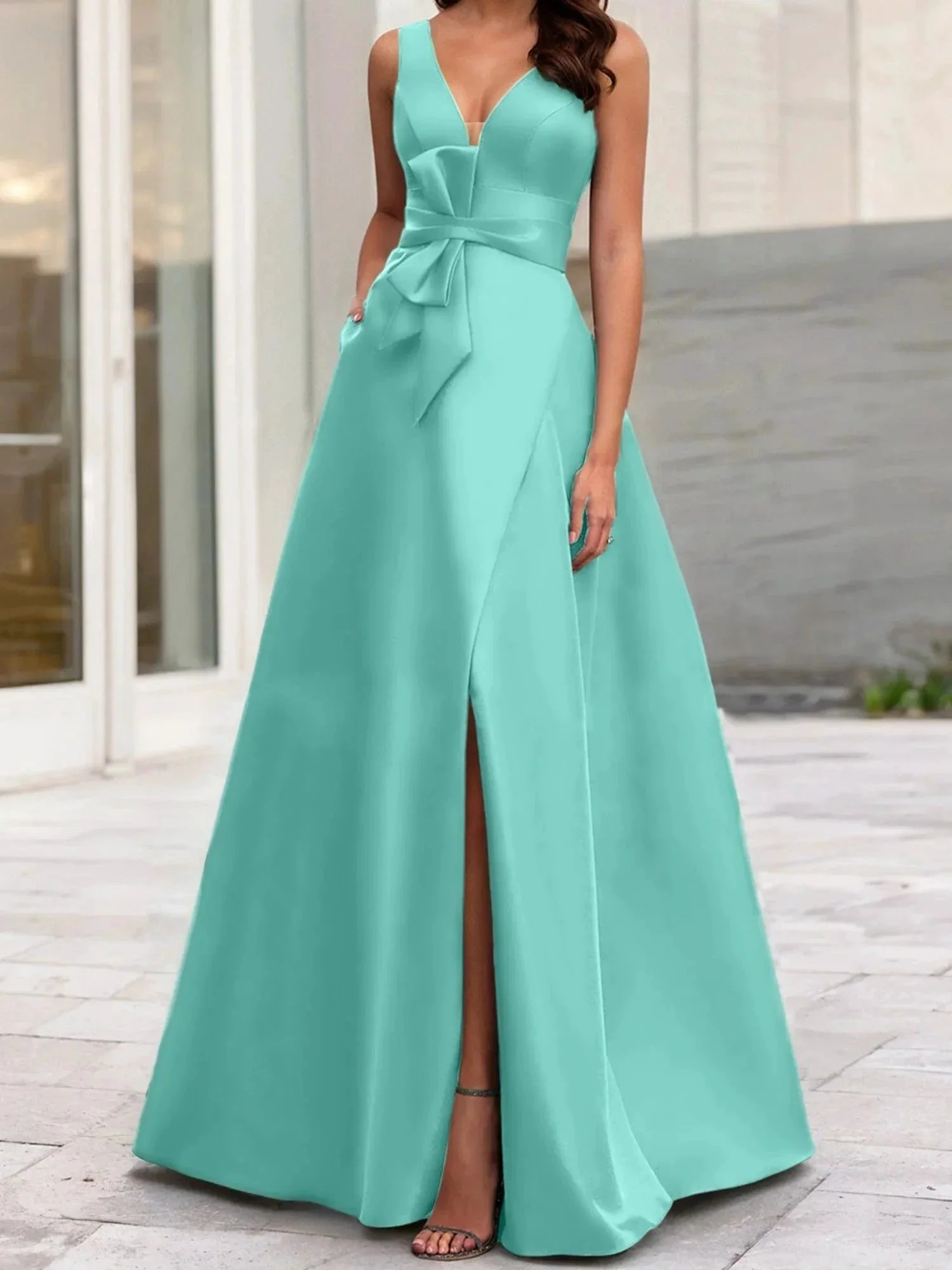 A-Line/Princess V-Neck Sleeveless  Mother Of The Bride Dresses With Split Side - Image 64