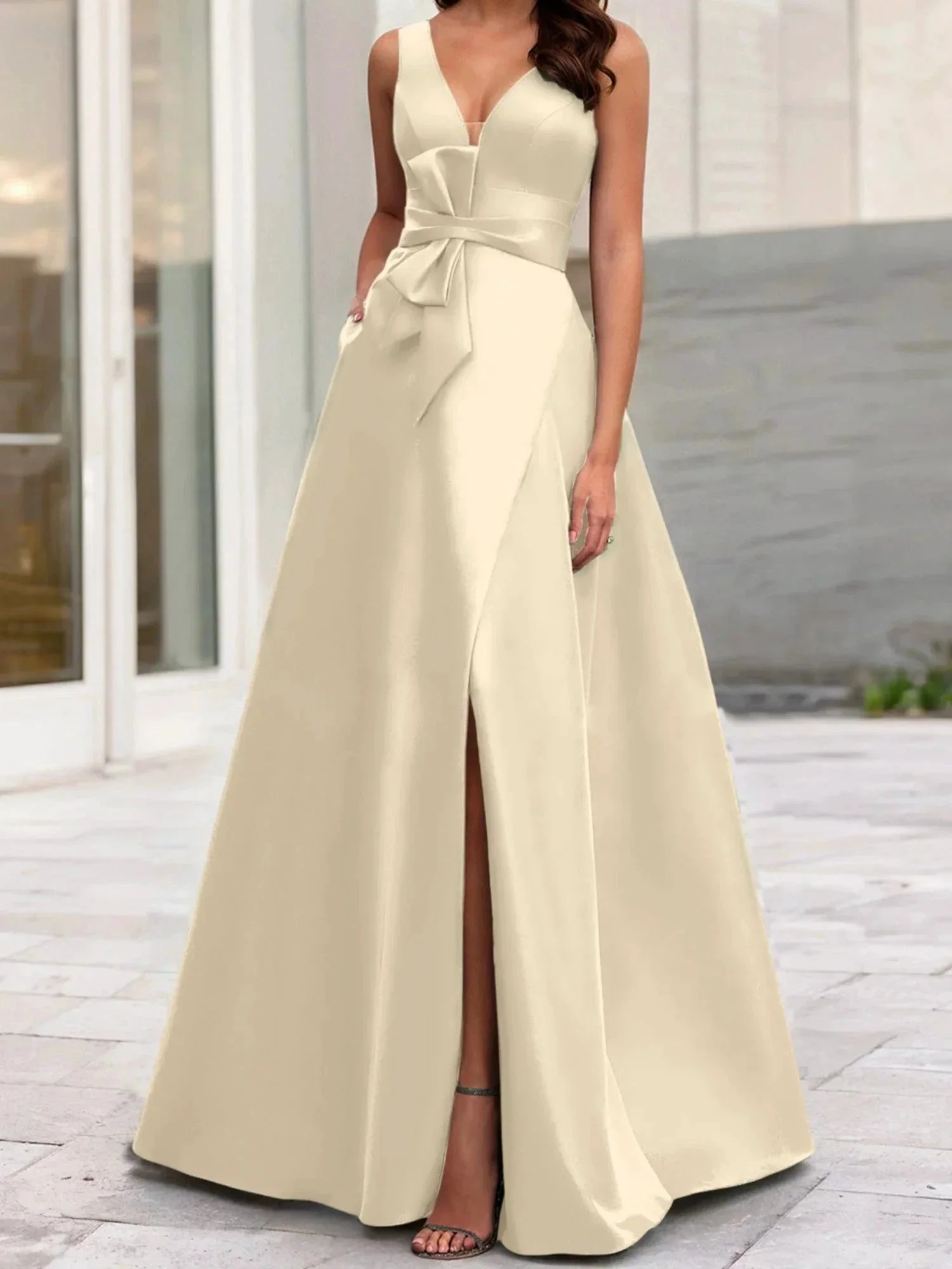 A-Line/Princess V-Neck Sleeveless  Mother Of The Bride Dresses With Split Side - Image 77
