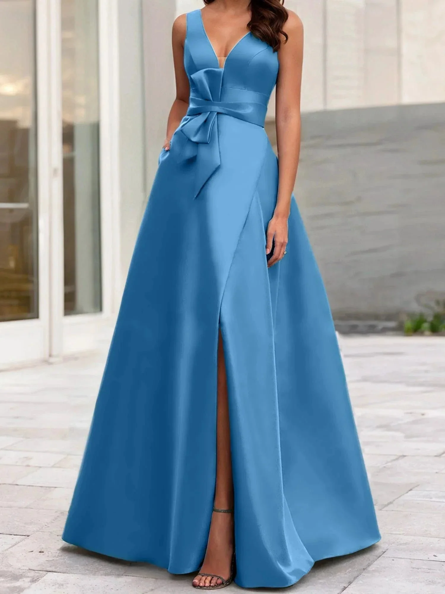 A-Line/Princess V-Neck Sleeveless  Mother Of The Bride Dresses With Split Side - Image 99