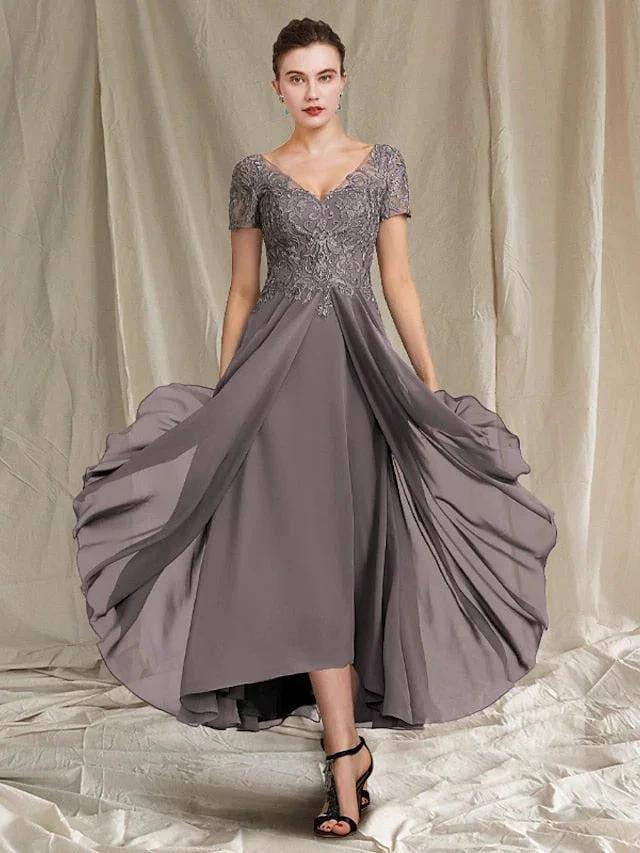 A-Line/Princess V-Neck Tea-Length Mother of the Bride Dresses - Image 3