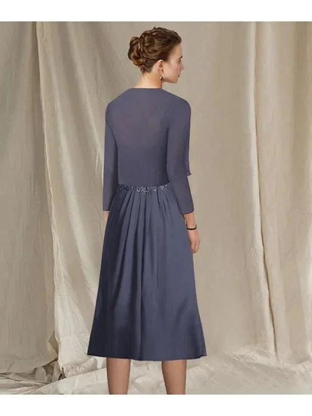 A-Line/Princess V-Neck Tea-Length Mother of the Bride Dresses - Image 2