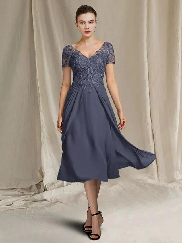 A-Line/Princess V-Neck Tea-Length Mother of the Bride Dresses - Image 3