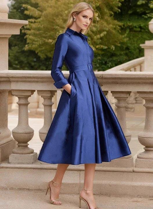 A-Line/Princess V-Neck Tea-Length Mother of the Bride Dresses - Image 3