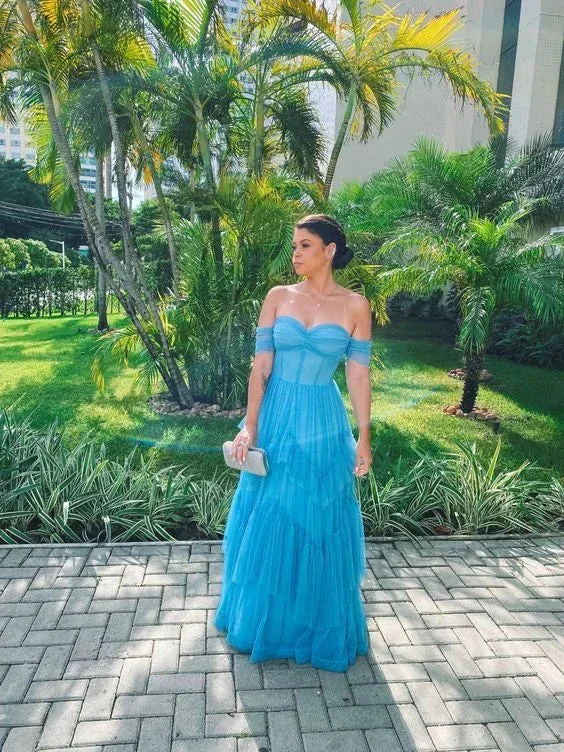 A-Line Prom Dresses Wedding Guest Sleeveless Off Shoulder Evening Dress Y4692 - Image 2