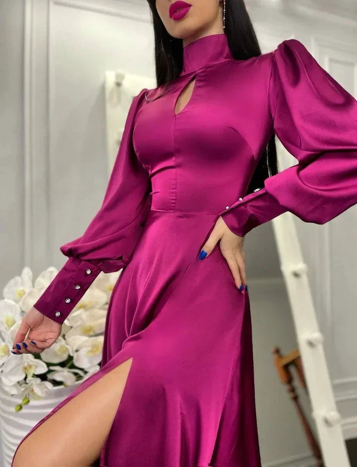 A-line Puff Sleeves Long Evening Dress With Split Y7015 - Image 4