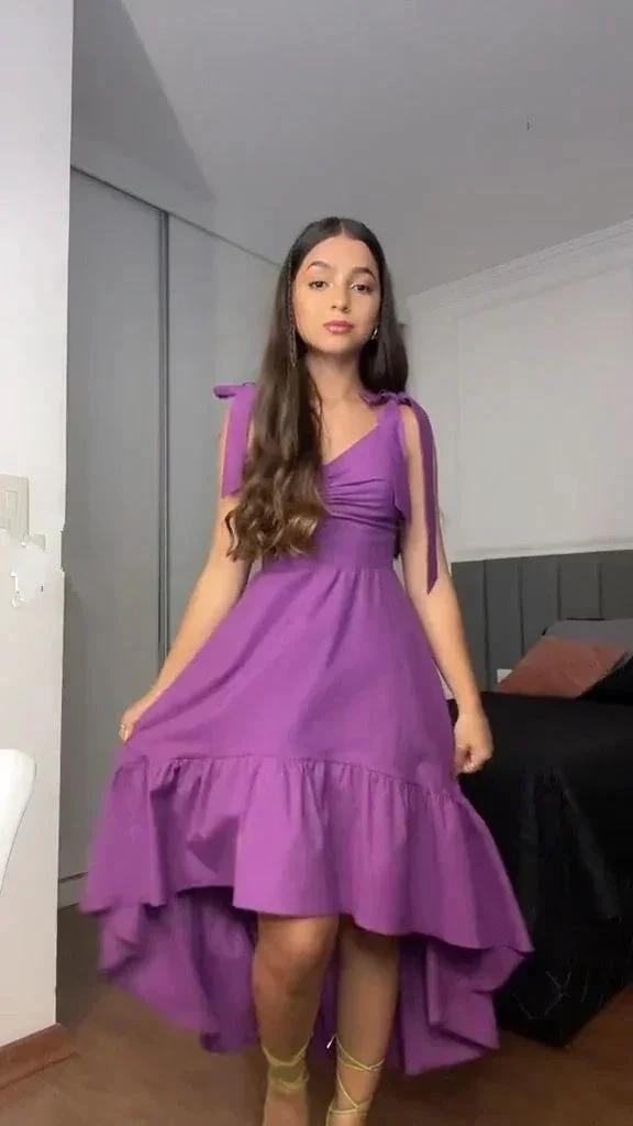 A-line Purple Hi-low Prom Dress Cocktail Dress Y4505 - Image 2