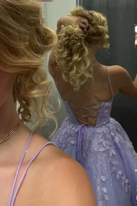 A Line Purple Lace Short Homecoming Dresses Backless Party Dress Y2107 - Image 2