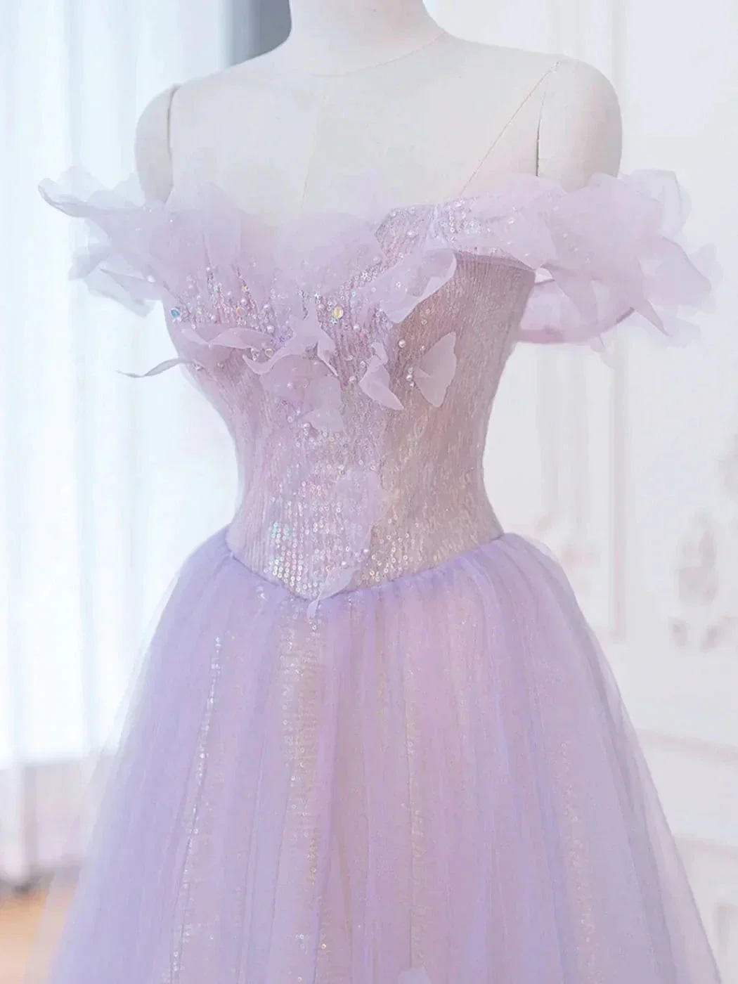 A-Line Purple Off Shoulder Long Prom Dress, Purple Formal Evening Dresses Y1783 - Image 2