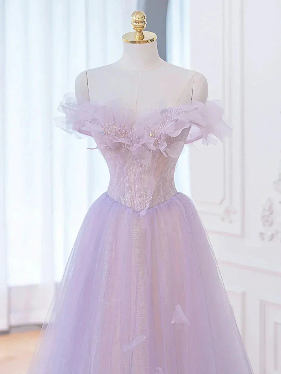 A-Line Purple Off Shoulder Long Prom Dress, Purple Formal Evening Dresses Y1783 - Image 3