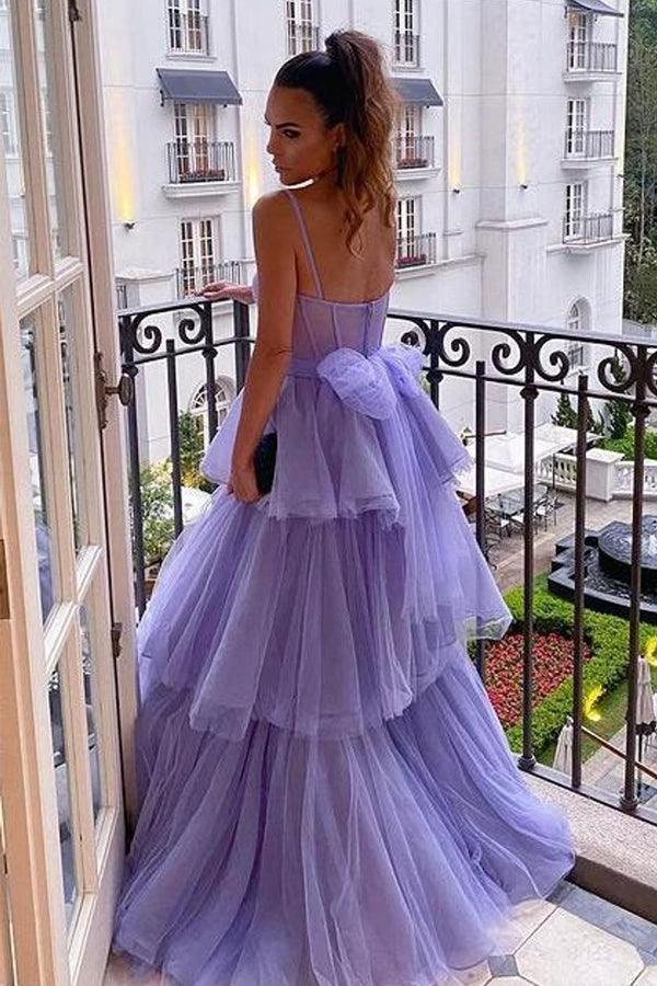 A Line Purple Tulle Long Prom Dresses Layered Evening Formal Dresses PSK361 - Image 2