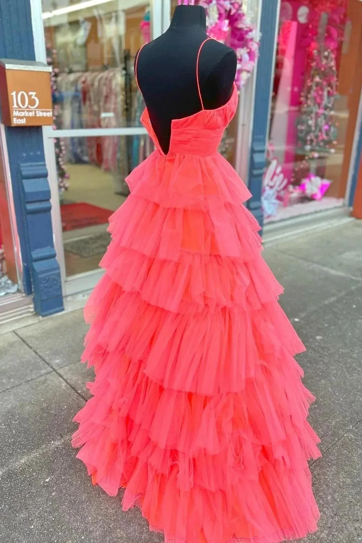 A-line Red Layers Plunging V Neck Long Prom Dress PSK487 - Image 4