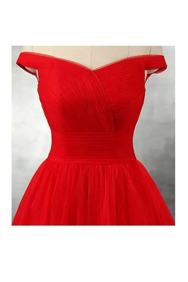 A-line Red Floor Length Tulle PromDresses Evening Dresses PG247 - Image 3