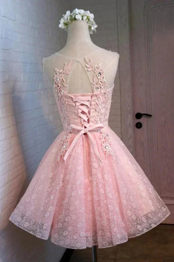 A-Line Round Neck Lace Beaded Homecoming Dress Cocktail Dress PG129 - Image 2