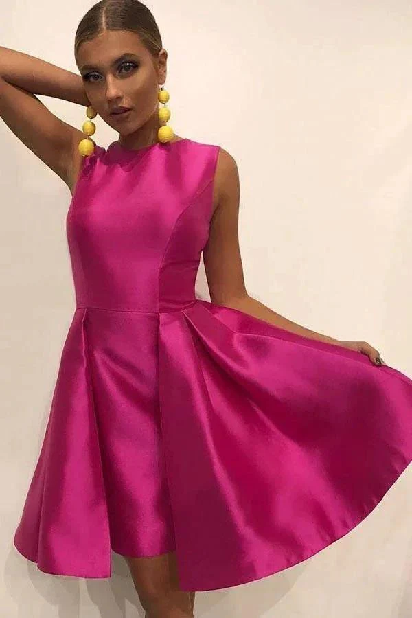 A-Line Round Neck Pleated White Satin Homecoming Party Dress PD1998 - Image 3