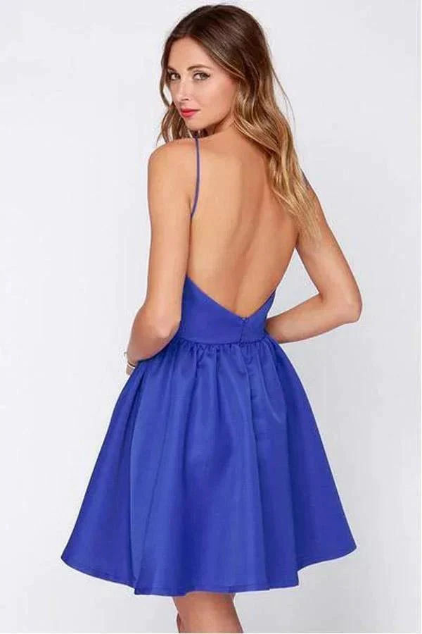 A Line Royal Blue Backless Short Prom Dresses Homecoming Dresses PD347 - Image 2