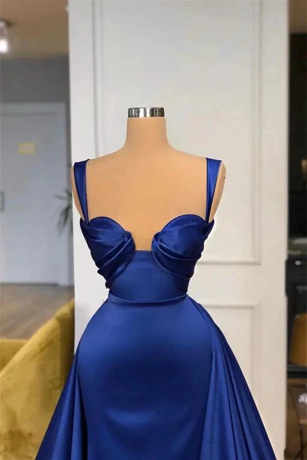 A-line Royal Blue Fashion Elegant Sexy Long Satin Prom Dresses - Image 2
