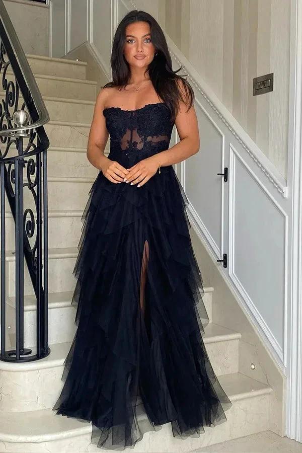 A-Line Ruffles Appliques Corset Pink Long Prom Dress with Slit PSK604 - Image 5