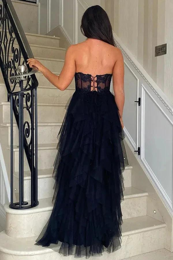 A-Line Ruffles Appliques Corset Pink Long Prom Dress with Slit PSK604 - Image 6