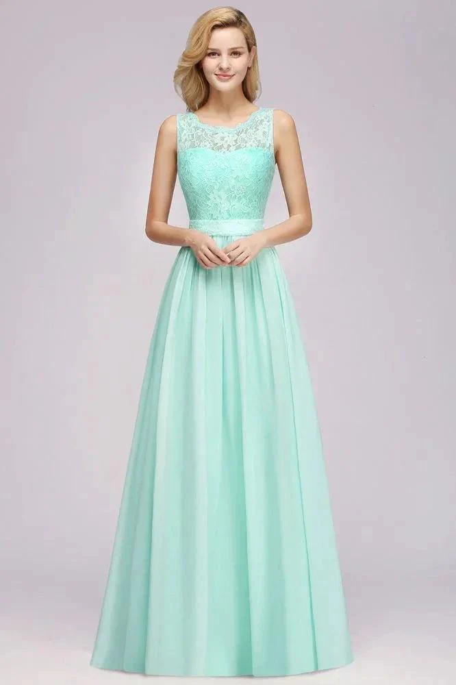 A-Line Ruffles Bridesmaid Dress Lace Scalloped Sleeveless Floor-Length Wedding Party Dress - Image 3