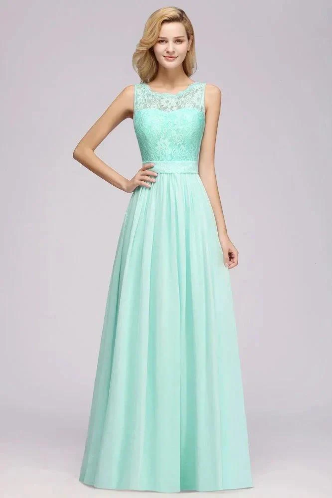 A-Line Ruffles Bridesmaid Dress Lace Scalloped Sleeveless Floor-Length Wedding Party Dress - Image 5