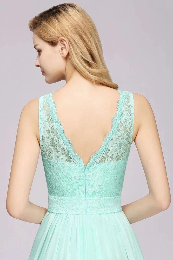 A-Line Ruffles Bridesmaid Dress Lace Scalloped Sleeveless Floor-Length Wedding Party Dress - Image 7