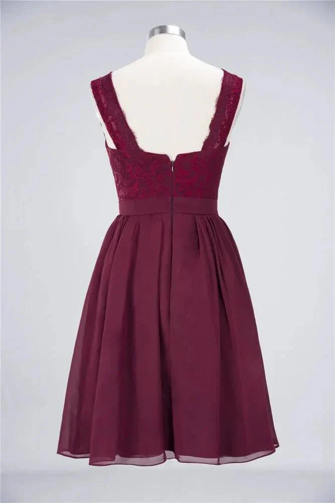 A-Line Ruffles Chiffon Lace V-Neck Evening Party Dress Sleeveless Knee-Length Homecoming Dress - Image 8
