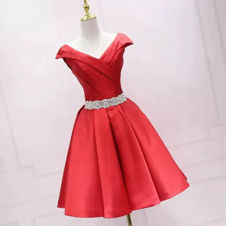 A-line Satin Short Homecoming Dress Satin Dress s07 - Image 2