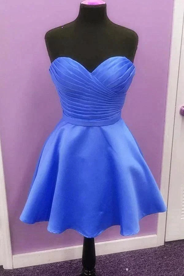 A-line Satin Sweetheart Simple Homecoming Dresses Short Prom Dress  PD277 - Image 2