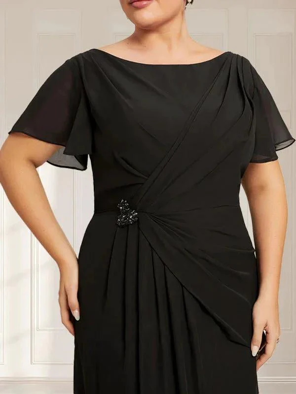 A-line Scoop Ankle-Length Chiffon Mother of the Bride Dress With Beading Pleated - Image 12