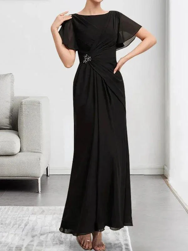 A-line Scoop Ankle-Length Chiffon Mother of the Bride Dress With Beading Pleated - Image 15