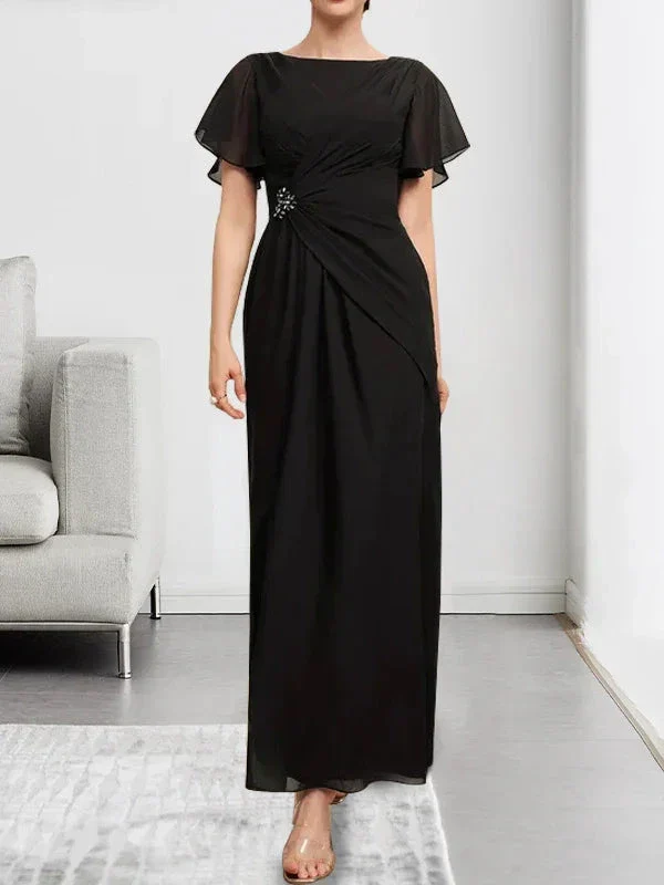 A-line Scoop Ankle-Length Chiffon Mother of the Bride Dress With Beading Pleated - Image 2
