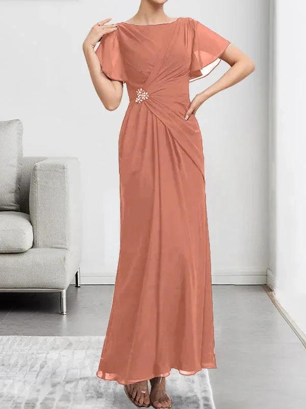 A-line Scoop Ankle-Length Chiffon Mother of the Bride Dress With Beading Pleated - Image 20