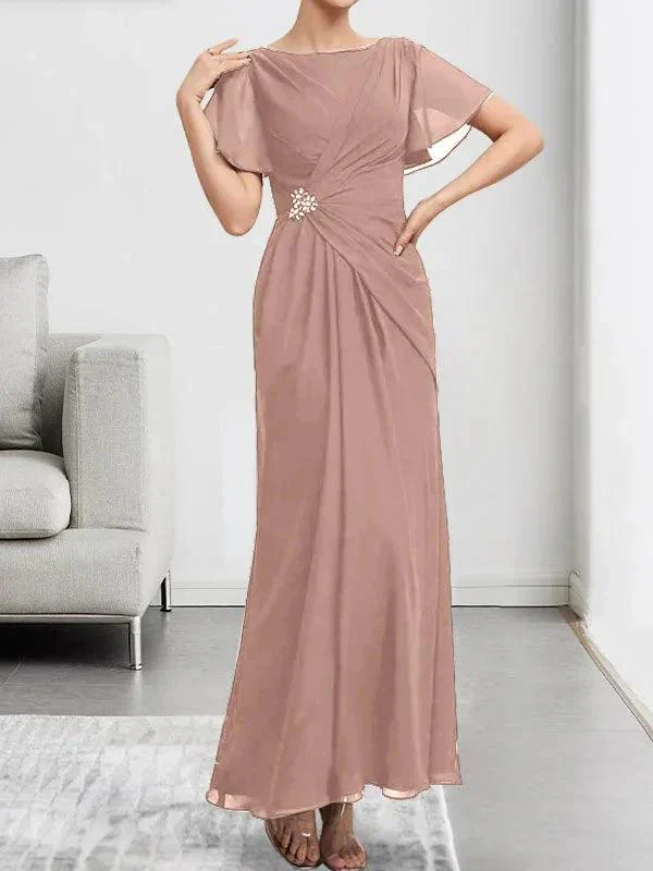 A-line Scoop Ankle-Length Chiffon Mother of the Bride Dress With Beading Pleated - Image 22