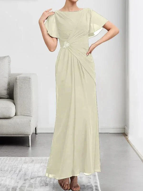 A-line Scoop Ankle-Length Chiffon Mother of the Bride Dress With Beading Pleated - Image 24