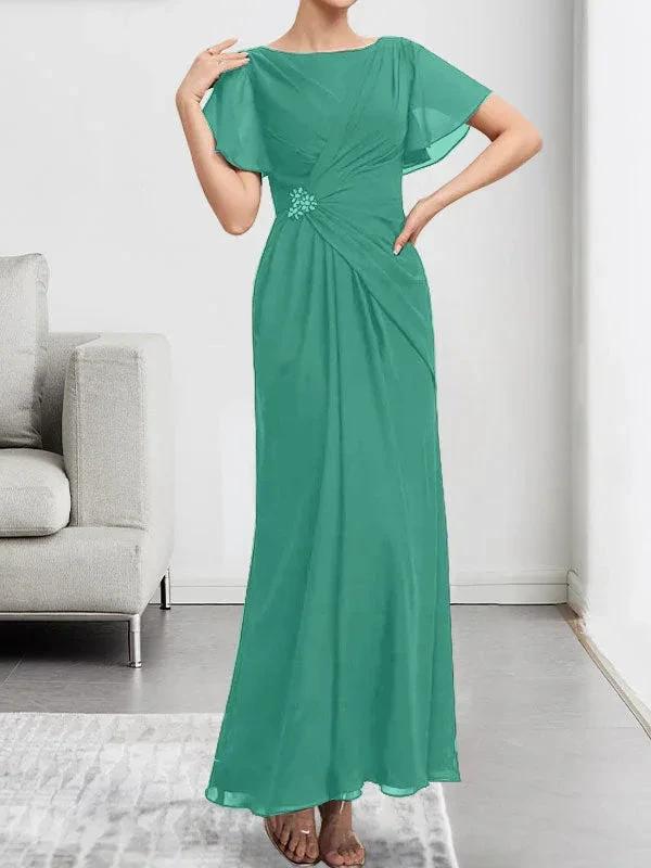 A-line Scoop Ankle-Length Chiffon Mother of the Bride Dress With Beading Pleated - Image 25