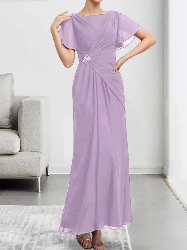 A-line Scoop Ankle-Length Chiffon Mother of the Bride Dress With Beading Pleated - Image 26