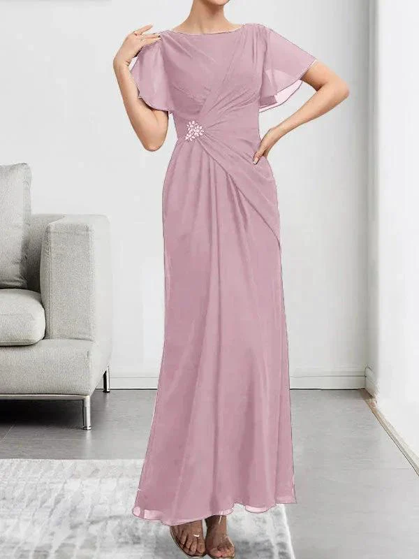A-line Scoop Ankle-Length Chiffon Mother of the Bride Dress With Beading Pleated - Image 28