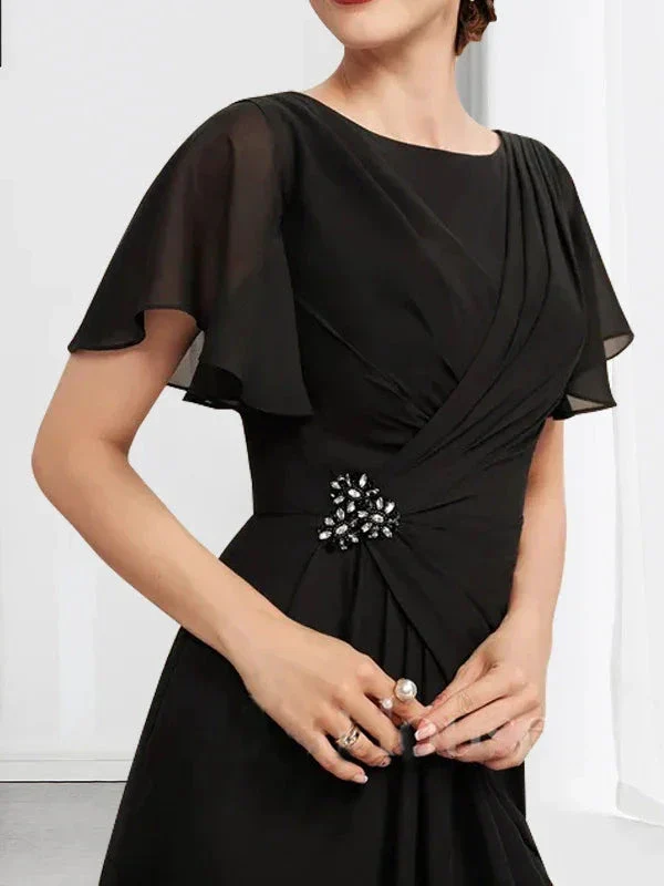 A-line Scoop Ankle-Length Chiffon Mother of the Bride Dress With Beading Pleated - Image 3