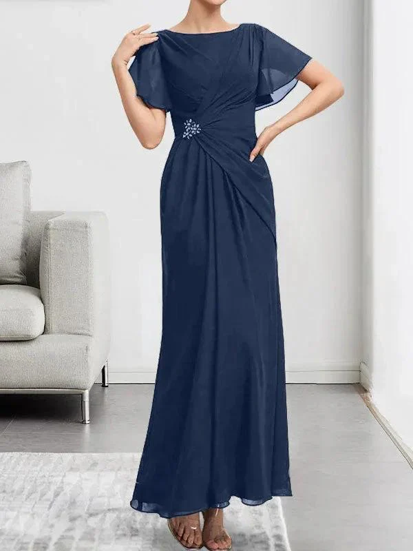 A-line Scoop Ankle-Length Chiffon Mother of the Bride Dress With Beading Pleated - Image 31