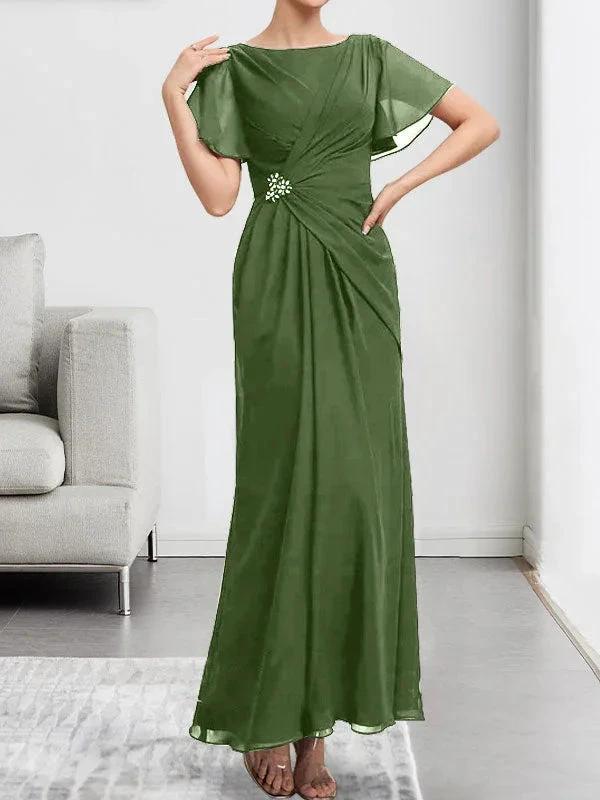 A-line Scoop Ankle-Length Chiffon Mother of the Bride Dress With Beading Pleated - Image 32