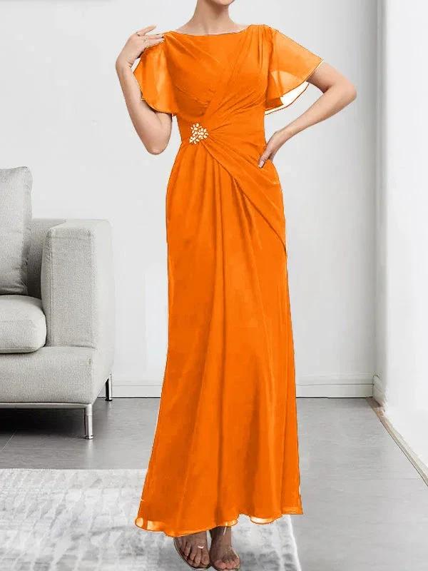 A-line Scoop Ankle-Length Chiffon Mother of the Bride Dress With Beading Pleated - Image 33